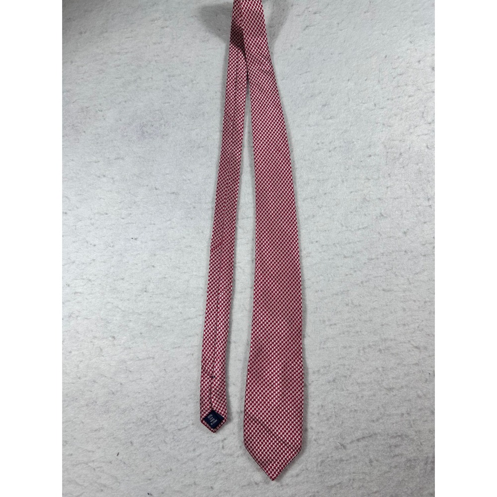 Paul Fredrick Men's Tie Red White Houndstooth 100% Silk Necktie Classic